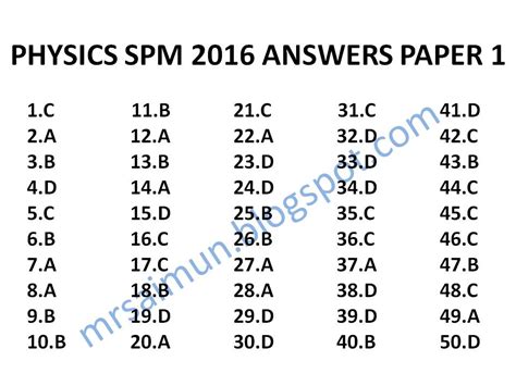 Suitable for revision and exam preparation with complete answering technique and. SPM Physics 2016 Paper 1 Answers - Mr Sai Mun's Blog