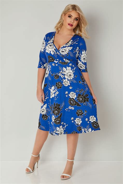 Yours London Cobalt Blue Floral Wrap Dress Plus Size 16 To 36