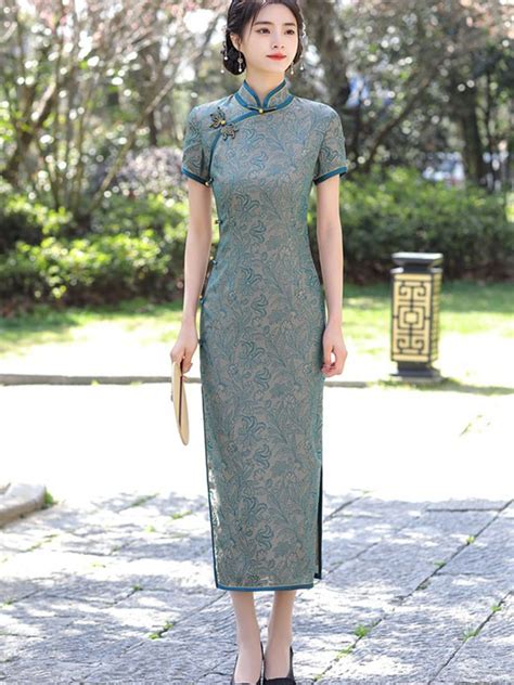 2022 blue jacquard maxi qipao cheongsam dress cozyladywear