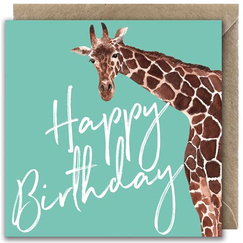 Giraffe Happy Birthday Card Greetings Card Wildlife Etsy