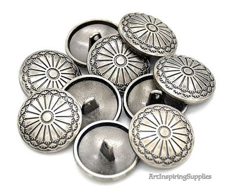 Set Of 10 Metal Buttonsantique Silver Flower Design Sewing Etsy