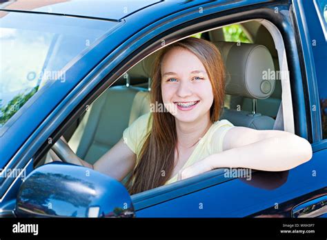 Teenage Female Driving Student Learning To Drive A Car Stock Photo Alamy