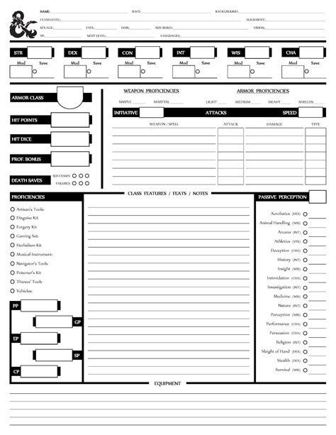 Form Fillable 5th Edition Character Sheet Printable Forms Free Online