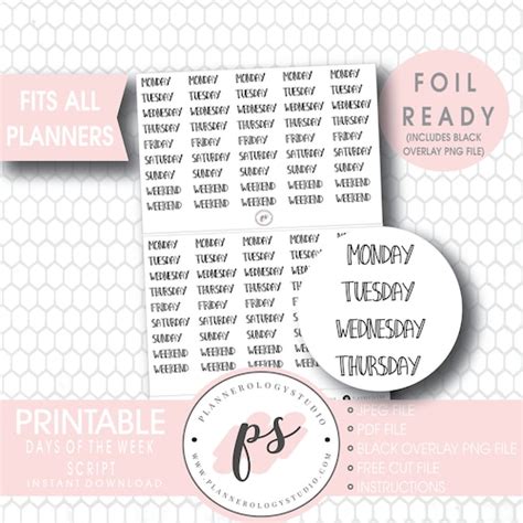 Days Of The Week Planner Stickers Weekday Stickers Specialty Etsy