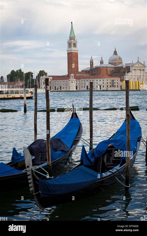 San Giorgio Maggiore Seen Through Gondolas Venice Italy Stock Photo