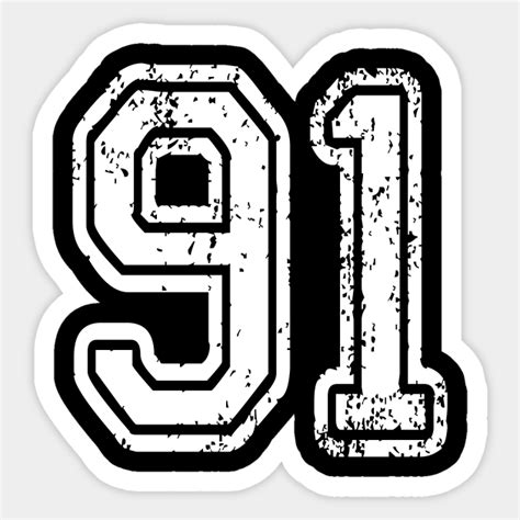 Number 91 Grungy In White 91 Sticker Teepublic