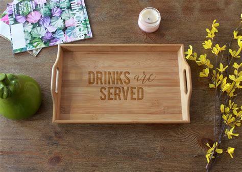 Personalized Wood Serving Tray Drinks Etchey