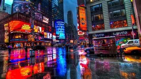City Street Reflection Manhattan Time Square New York 1920 X 1080