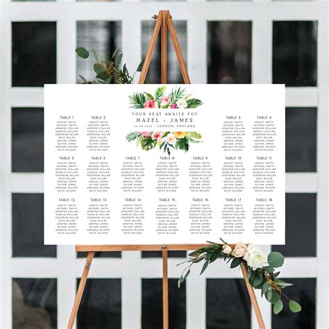 Tropical Seating Plan Template Greenery And Pink Editable Etsy Uk