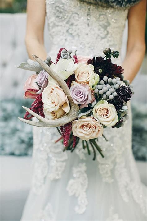 Whimisican Woodland Wedding Ideas Fall Wedding Bouquet With Antler