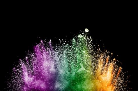 Multi Color Particles Explosion On Black Background Colorful Dust