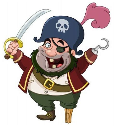 Ilustración De Un Pirata Sonriente Feliz Con Un Parche De Gancho Y Ojo