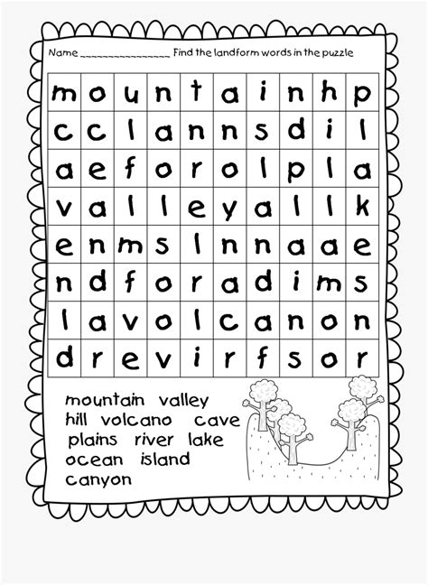 Landforms Volcano Word Search Easy Free Transparent Clipart
