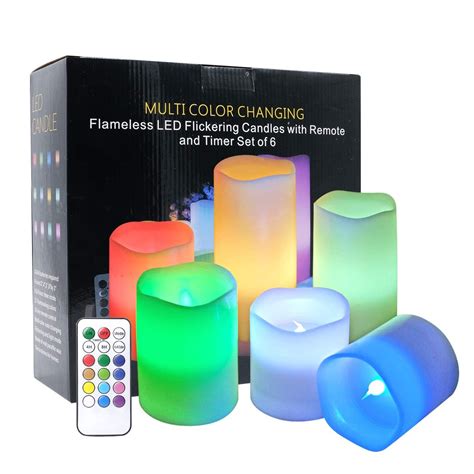 Flameless Color Changing Candles Set Of 6（h3 4 5 6 X D3） Multi
