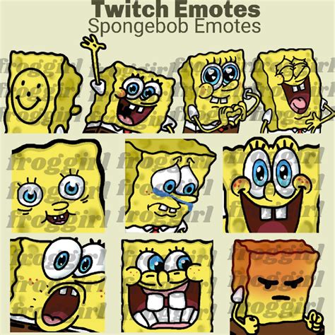 Spongebob Emote Pack 10 Twitch Emotes Etsy Canada Spongebob Twitch