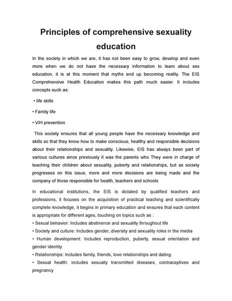Principles Of Comprehensive Sexuality Education The Eis Comprehensive Health Education Makes
