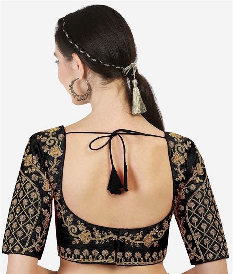 Buy Pujia Mills Women S Phantom Silk Floral Half Sleeve Saree Blouse