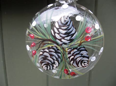 Hand Painted Glass Ornament With Berries And Pinecones Image 0