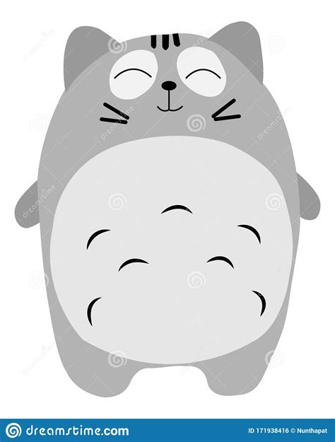 Cartoon Gray Fat Cat Smiling On A White Background Stock Vector