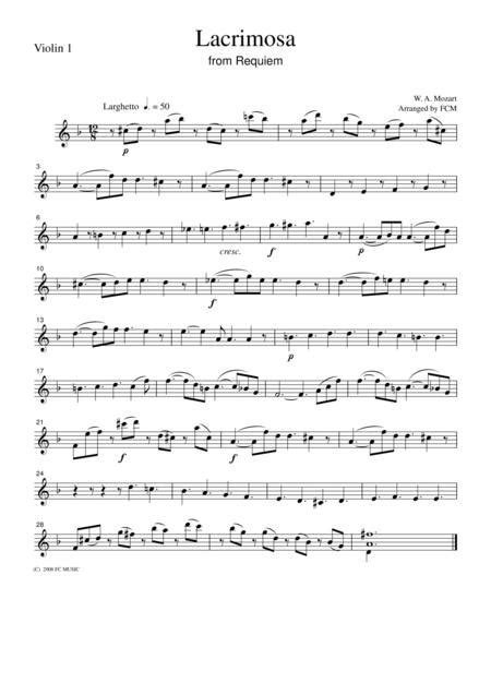 Mozart Lacrimosa From Requiem For String Quartet Cm015 Sheet Music Pdf