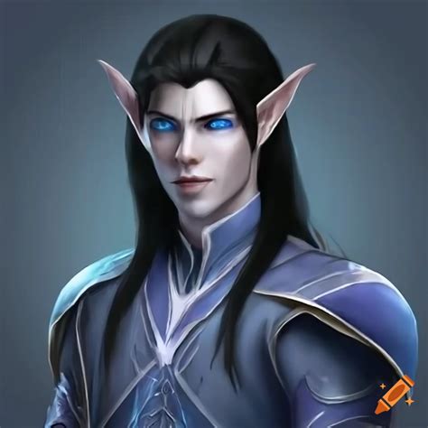 Beautiful Male Elf With Blue Eyes And Light Purple Grey Skin In Fantasy
