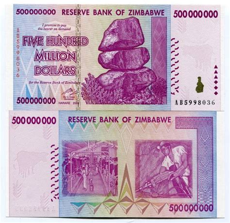 zimbabwe 2008 500 million money banknote unc p 82 currency ab x 10 pieces collectors currency