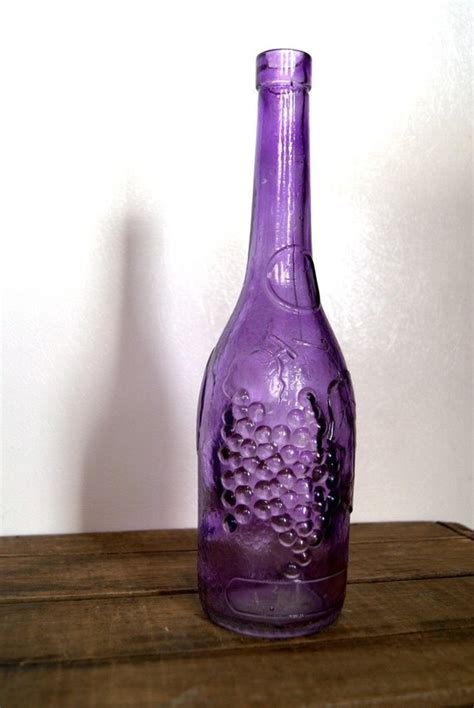 Vintage Purple Glass Bottle With Grapes