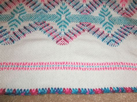 Swedish Weave Monks Cloth Afghanthrow In Turquoise Pink Etsy