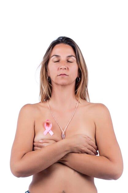 Premium Photo Caucasian Woman Nude With Breast Cancer Ribbon