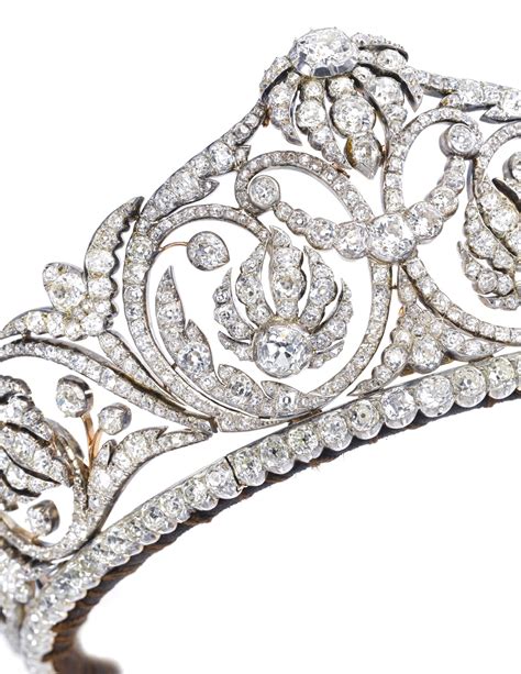 Impressive Diamond Tiara Circa 1830 Of Foliate Scroll Design Collet