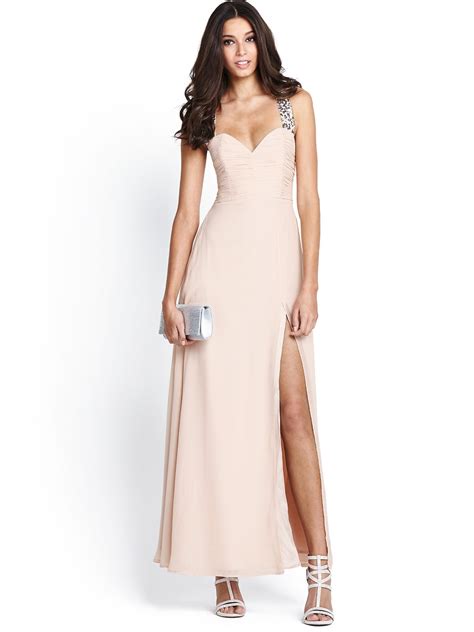 Lipsy Chiffon Maxi Dress With Front Split Detail In Pink Blush Lyst