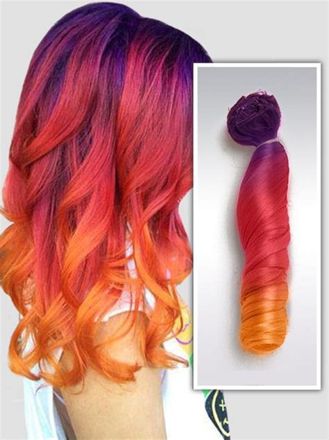 Purple To Red Orange Sunset Mermaid Colorful Ombre Indian Remy Clip In
