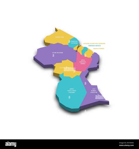 Guyana Political Map Of Administrative Divisions Regions Colorful 3d