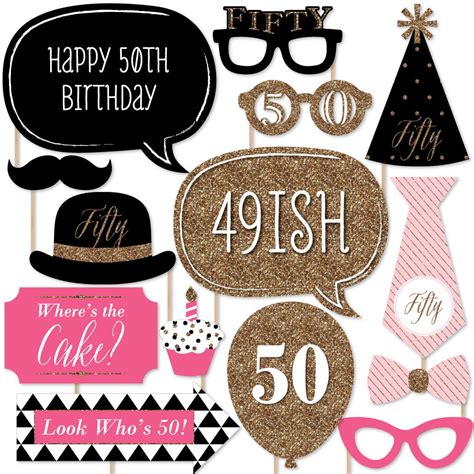 Chic 50th Birthday Birthday Photo Booth Props Kit 20 Count