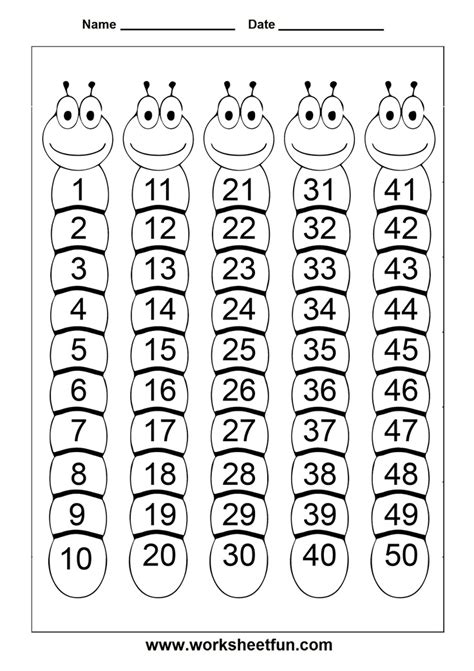 10 Printable Number 1 50 Worksheet