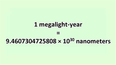 Convert Megalight Year To Nanometer Excelnotes