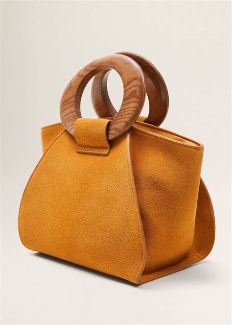 Wooden Handle Leather Bag Woman Mng Australia Leather Bag Women