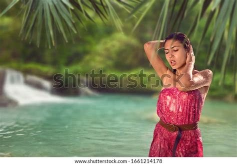 Young Woman Relaxing Lake Water Tropical Stock Photo 1661214178