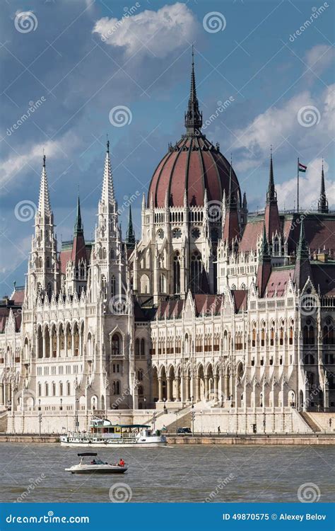 Gothic Parliament Building In Budapest On The River Against The Stock