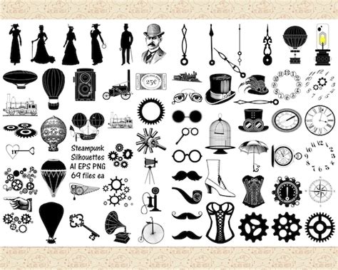 Steampunk Silhouettes Ai Eps No Svg And Png Steampunk Etsy
