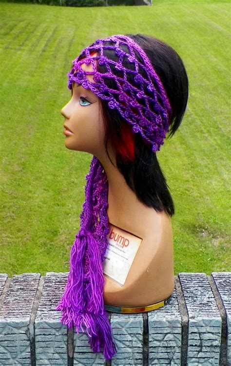 Hippie Headband Purple Festival Irish Lace Long Scarf Hair Etsy