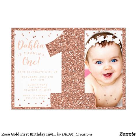 Rose Gold First Birthday Invitation Faux Glitter Invitation Zazzle