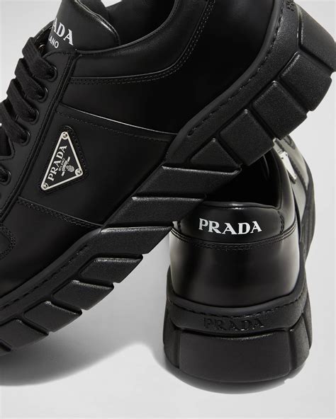 Prada Men S Fly Blok Triangle Logo Leather Sneakers Neiman Marcus