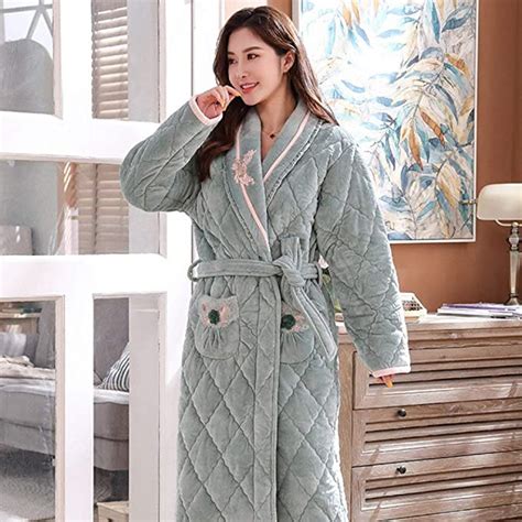 Winter Coral 3layers Quilted Bathrobe Women Pajamas Womens Nightgowns