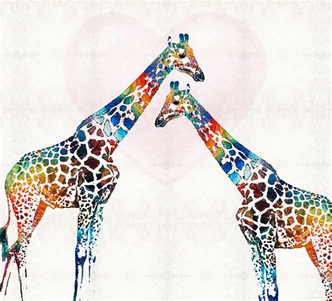 Colorful Giraffe Art Print From Painting Primary Colors Animal
