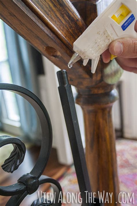 If you are going to use round balusters, cut a piece of oak and fill in the channel under the bottom of the railing. How to install iron balusters - * View Along the Way