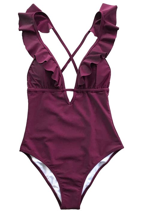 cupshe women s one piece swimsuit ruffle deep v neck strappy swimwear bathing suits beachwear