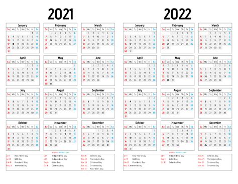 2 Year Calendar 2021 And 2022