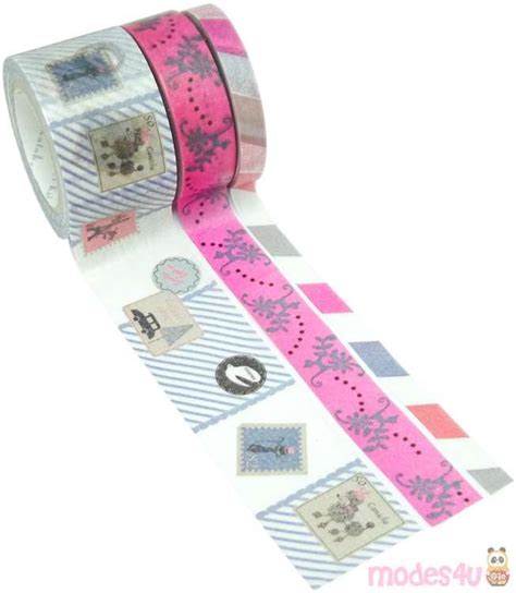 stripe cat stamp flower washi tape deco tape set 3pcs shinzi katoh modes4u kawaii shop tampons