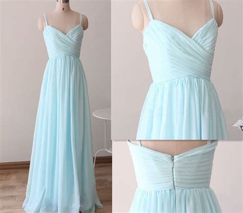 Baby Blue Chiffon Sweetheart Spaghetti Strap Long Bridesmaid Dress